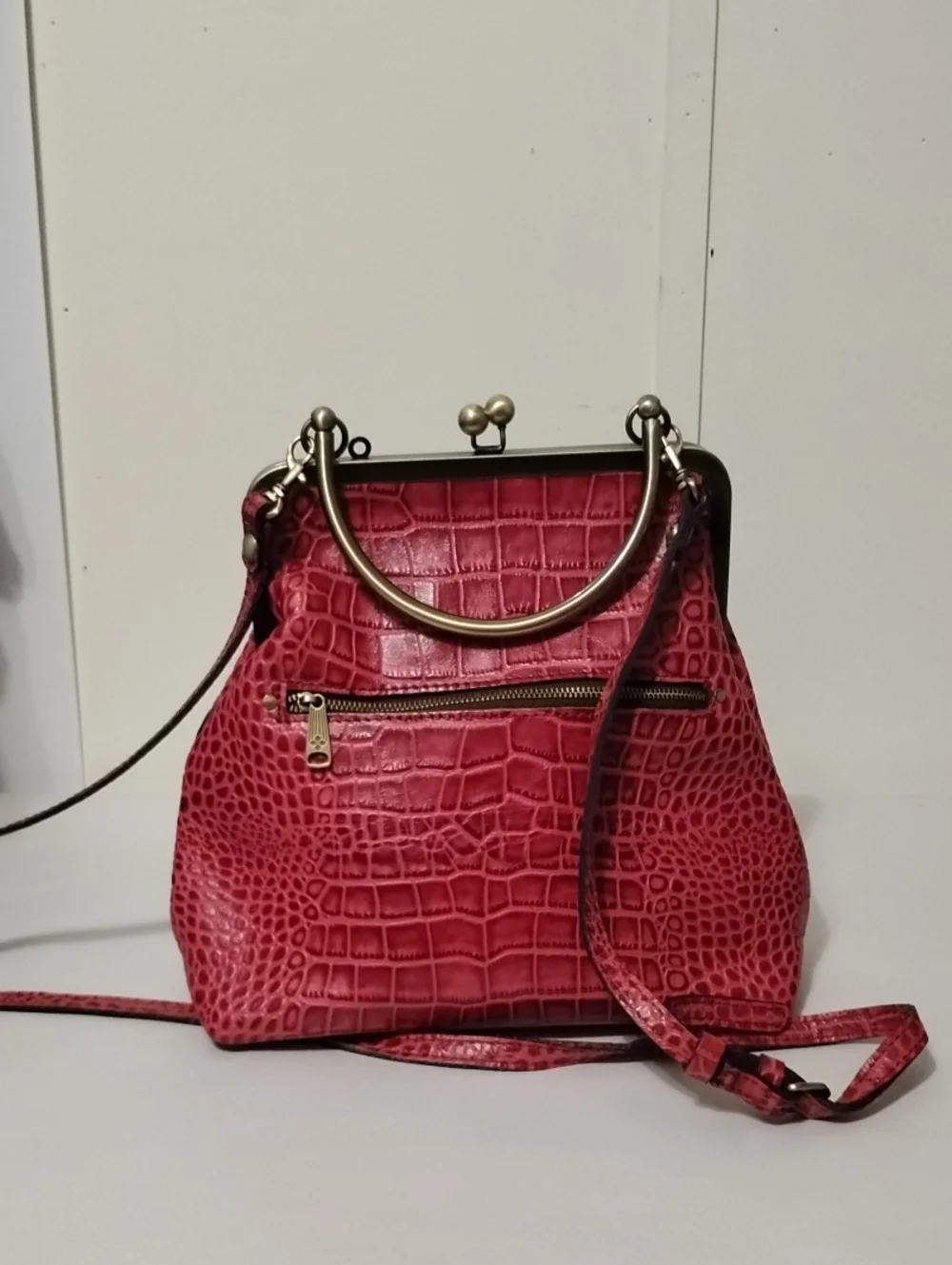 Patricia Nash Novella Frame Red Croc-Embossed Frame Satchel Handbag - Picture 1 of 12
